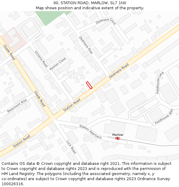 90, STATION ROAD, MARLOW, SL7 1NX: Location map and indicative extent of plot