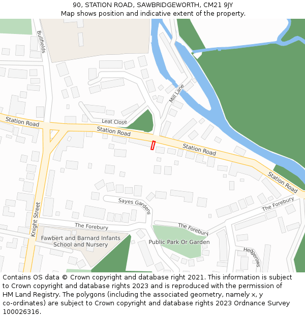 90, STATION ROAD, SAWBRIDGEWORTH, CM21 9JY: Location map and indicative extent of plot