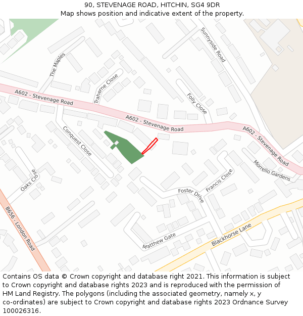 90, STEVENAGE ROAD, HITCHIN, SG4 9DR: Location map and indicative extent of plot