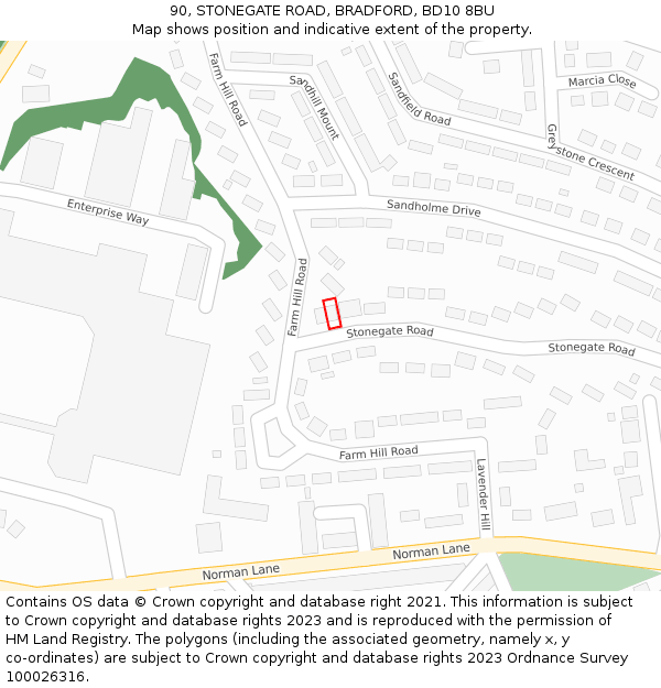 90, STONEGATE ROAD, BRADFORD, BD10 8BU: Location map and indicative extent of plot