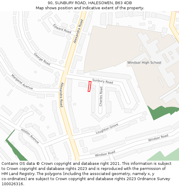 90, SUNBURY ROAD, HALESOWEN, B63 4DB: Location map and indicative extent of plot