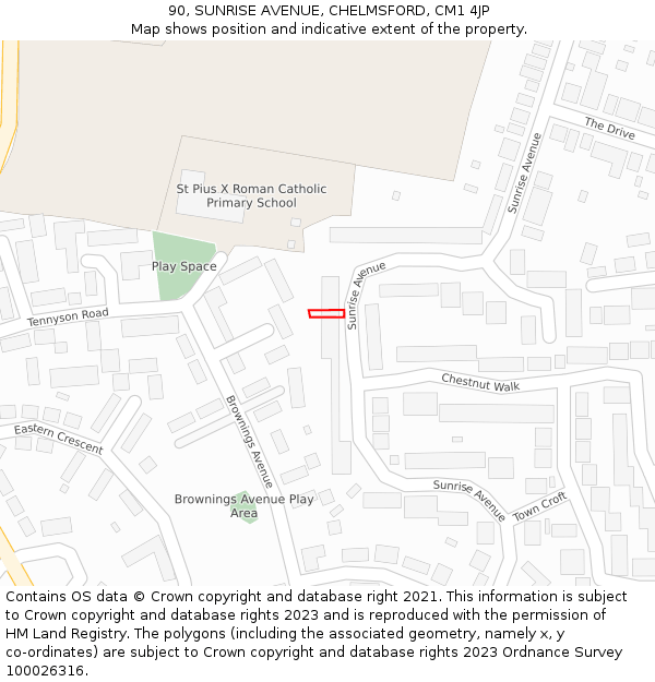 90, SUNRISE AVENUE, CHELMSFORD, CM1 4JP: Location map and indicative extent of plot