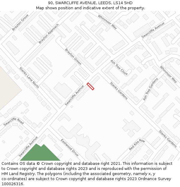 90, SWARCLIFFE AVENUE, LEEDS, LS14 5HD: Location map and indicative extent of plot
