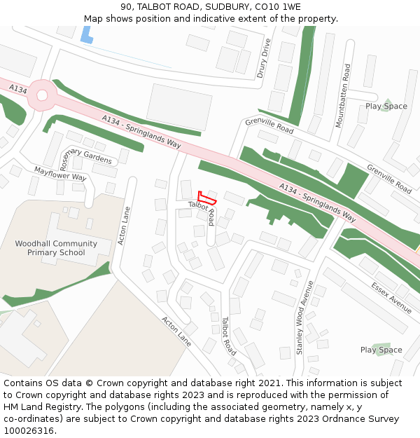 90, TALBOT ROAD, SUDBURY, CO10 1WE: Location map and indicative extent of plot