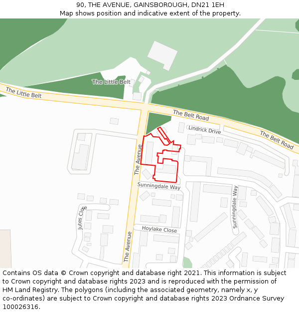 90, THE AVENUE, GAINSBOROUGH, DN21 1EH: Location map and indicative extent of plot