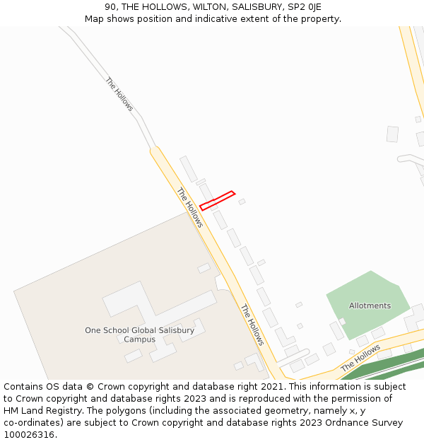 90, THE HOLLOWS, WILTON, SALISBURY, SP2 0JE: Location map and indicative extent of plot