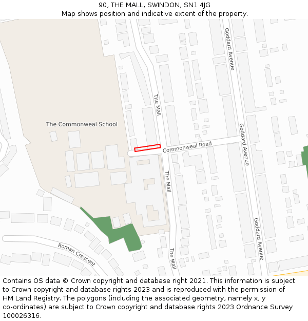 90, THE MALL, SWINDON, SN1 4JG: Location map and indicative extent of plot