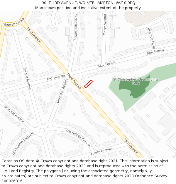 90, THIRD AVENUE, WOLVERHAMPTON, WV10 9PQ: Location map and indicative extent of plot