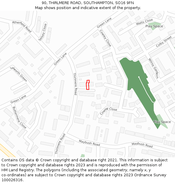 90, THIRLMERE ROAD, SOUTHAMPTON, SO16 9FN: Location map and indicative extent of plot