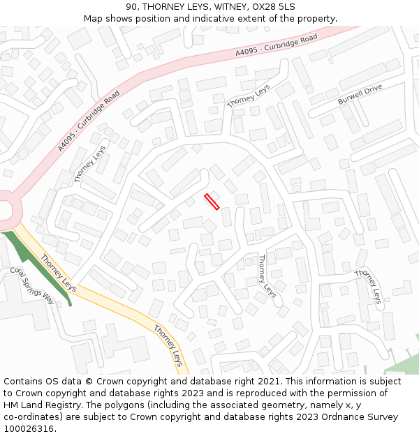 90, THORNEY LEYS, WITNEY, OX28 5LS: Location map and indicative extent of plot