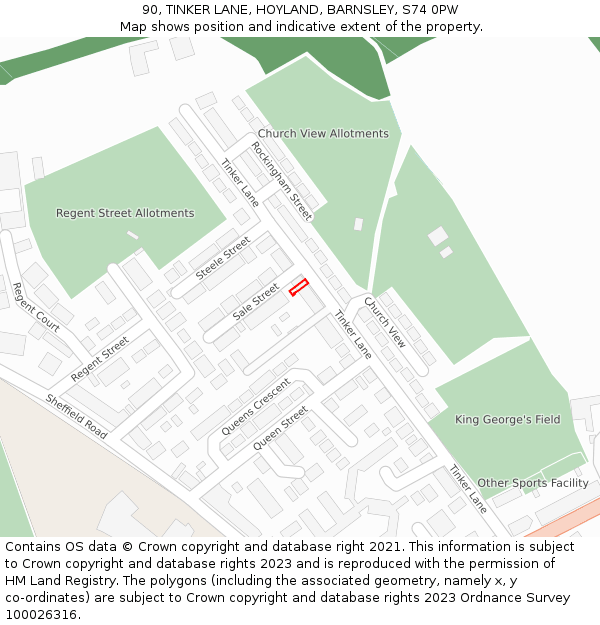 90, TINKER LANE, HOYLAND, BARNSLEY, S74 0PW: Location map and indicative extent of plot