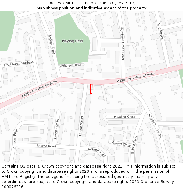 90, TWO MILE HILL ROAD, BRISTOL, BS15 1BJ: Location map and indicative extent of plot