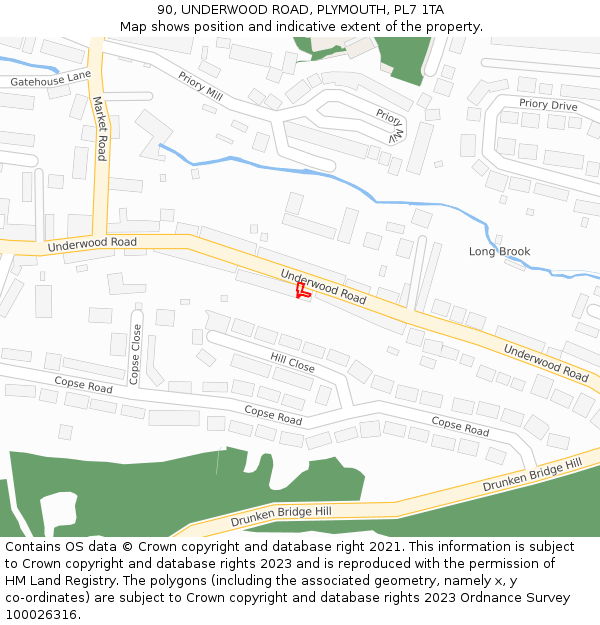 90, UNDERWOOD ROAD, PLYMOUTH, PL7 1TA: Location map and indicative extent of plot