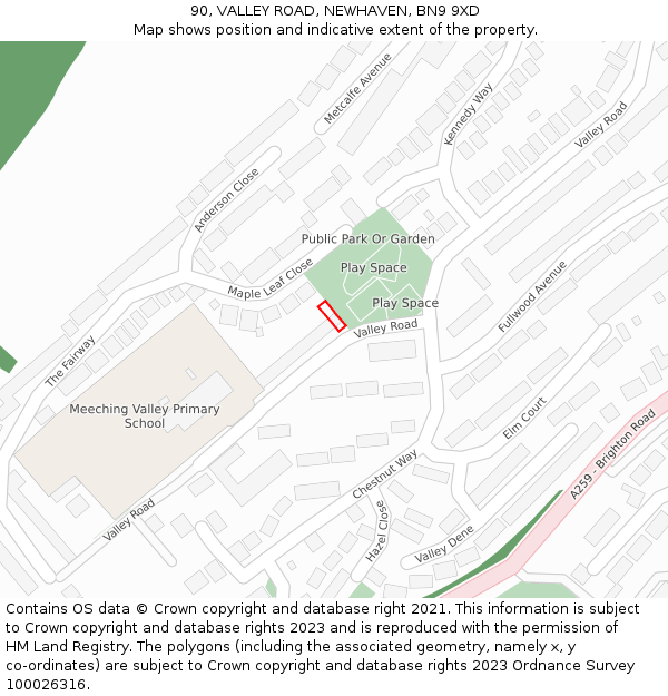 90, VALLEY ROAD, NEWHAVEN, BN9 9XD: Location map and indicative extent of plot