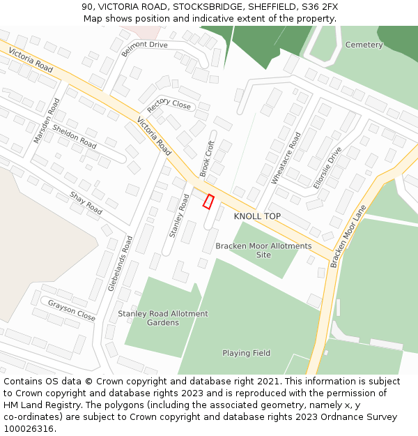 90, VICTORIA ROAD, STOCKSBRIDGE, SHEFFIELD, S36 2FX: Location map and indicative extent of plot