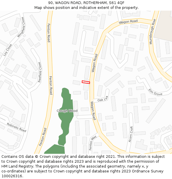 90, WAGON ROAD, ROTHERHAM, S61 4QF: Location map and indicative extent of plot