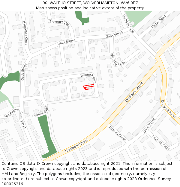 90, WALTHO STREET, WOLVERHAMPTON, WV6 0EZ: Location map and indicative extent of plot