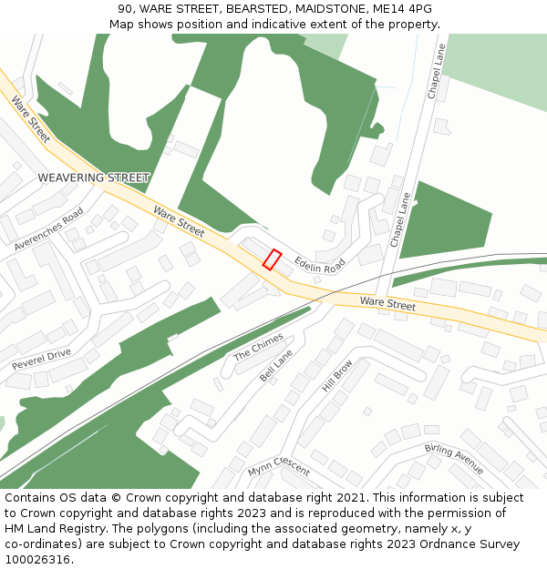 90, WARE STREET, BEARSTED, MAIDSTONE, ME14 4PG: Location map and indicative extent of plot
