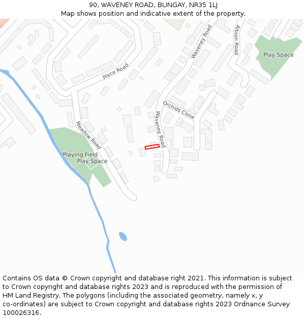 90, WAVENEY ROAD, BUNGAY, NR35 1LJ: Location map and indicative extent of plot