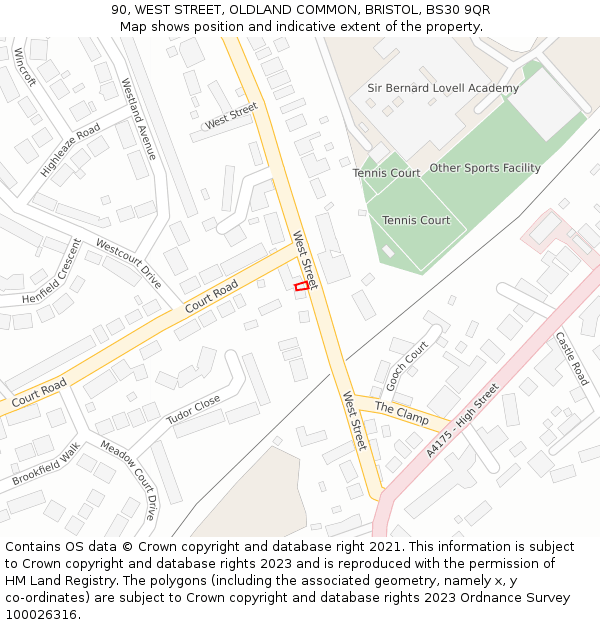 90, WEST STREET, OLDLAND COMMON, BRISTOL, BS30 9QR: Location map and indicative extent of plot