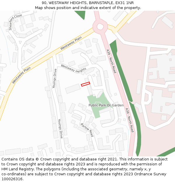 90, WESTAWAY HEIGHTS, BARNSTAPLE, EX31 1NR: Location map and indicative extent of plot