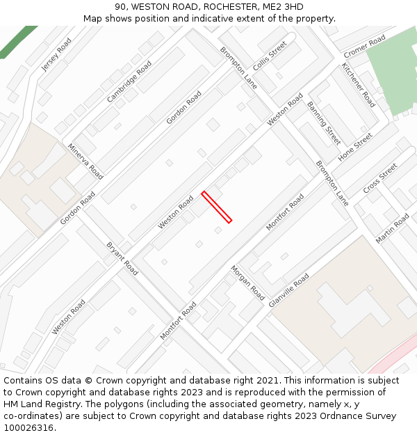 90, WESTON ROAD, ROCHESTER, ME2 3HD: Location map and indicative extent of plot