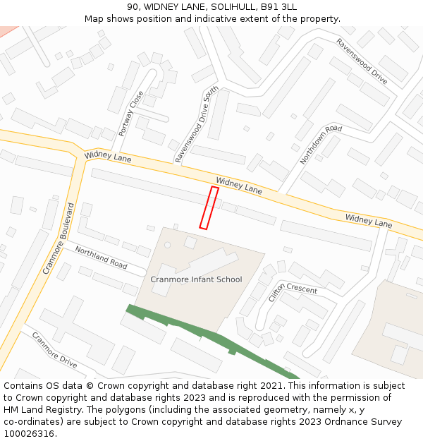 90, WIDNEY LANE, SOLIHULL, B91 3LL: Location map and indicative extent of plot