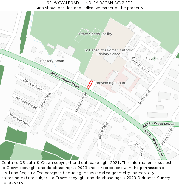 90, WIGAN ROAD, HINDLEY, WIGAN, WN2 3DF: Location map and indicative extent of plot