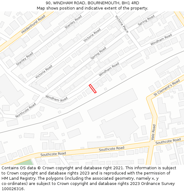 90, WINDHAM ROAD, BOURNEMOUTH, BH1 4RD: Location map and indicative extent of plot