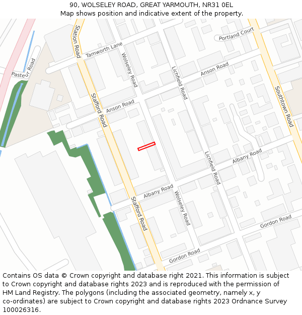 90, WOLSELEY ROAD, GREAT YARMOUTH, NR31 0EL: Location map and indicative extent of plot