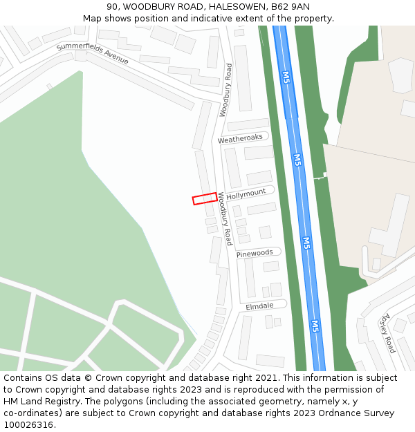 90, WOODBURY ROAD, HALESOWEN, B62 9AN: Location map and indicative extent of plot