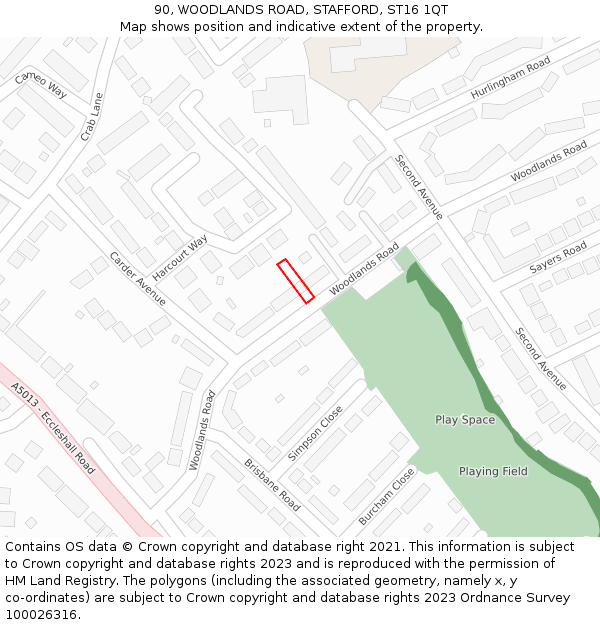 90, WOODLANDS ROAD, STAFFORD, ST16 1QT: Location map and indicative extent of plot