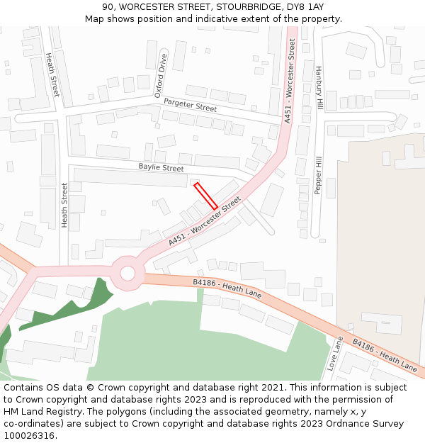 90, WORCESTER STREET, STOURBRIDGE, DY8 1AY: Location map and indicative extent of plot