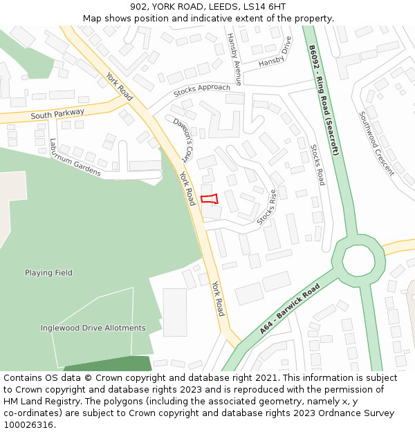 902, YORK ROAD, LEEDS, LS14 6HT: Location map and indicative extent of plot