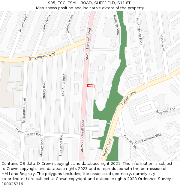905, ECCLESALL ROAD, SHEFFIELD, S11 8TL: Location map and indicative extent of plot