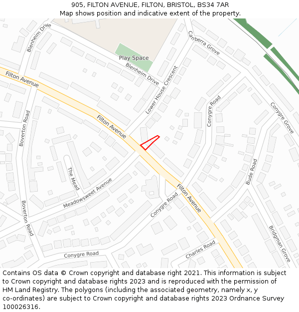 905, FILTON AVENUE, FILTON, BRISTOL, BS34 7AR: Location map and indicative extent of plot