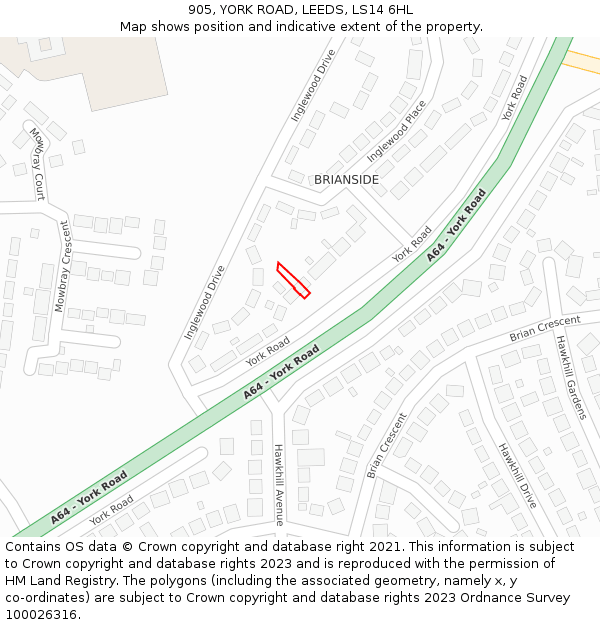 905, YORK ROAD, LEEDS, LS14 6HL: Location map and indicative extent of plot
