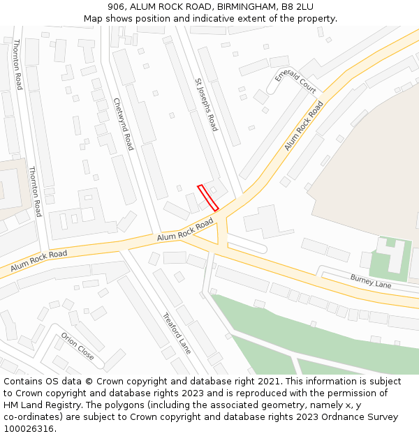 906, ALUM ROCK ROAD, BIRMINGHAM, B8 2LU: Location map and indicative extent of plot