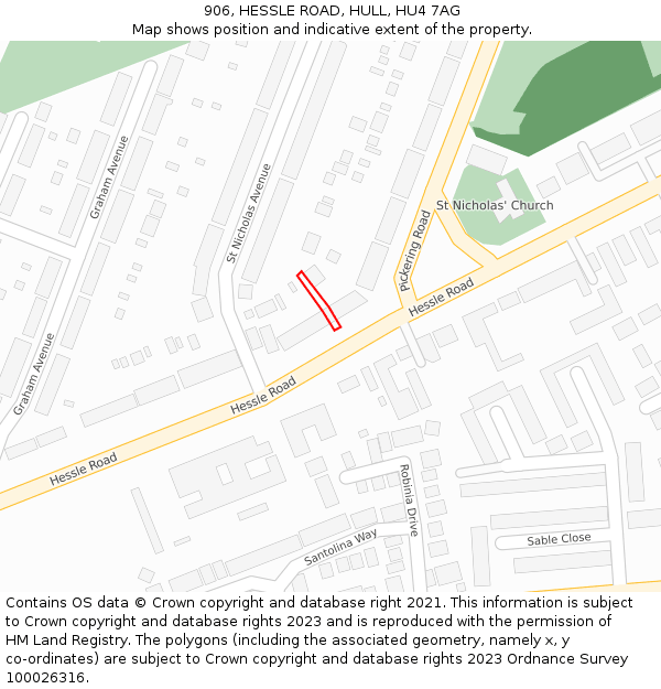 906, HESSLE ROAD, HULL, HU4 7AG: Location map and indicative extent of plot