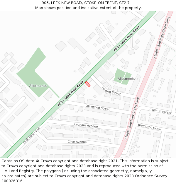 906, LEEK NEW ROAD, STOKE-ON-TRENT, ST2 7HL: Location map and indicative extent of plot