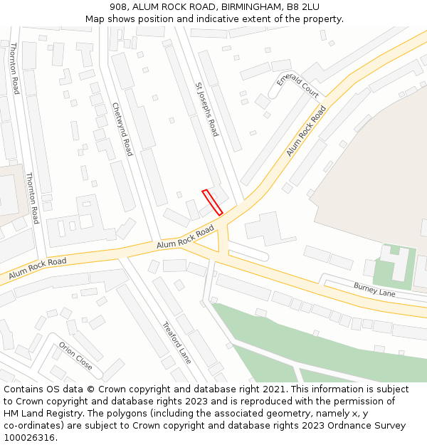 908, ALUM ROCK ROAD, BIRMINGHAM, B8 2LU: Location map and indicative extent of plot