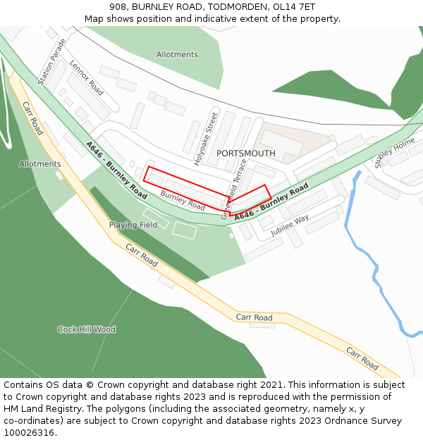 908, BURNLEY ROAD, TODMORDEN, OL14 7ET: Location map and indicative extent of plot