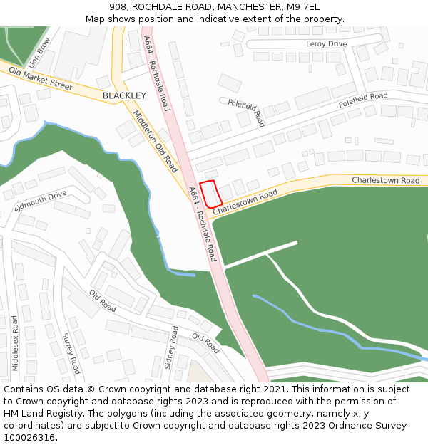 908, ROCHDALE ROAD, MANCHESTER, M9 7EL: Location map and indicative extent of plot