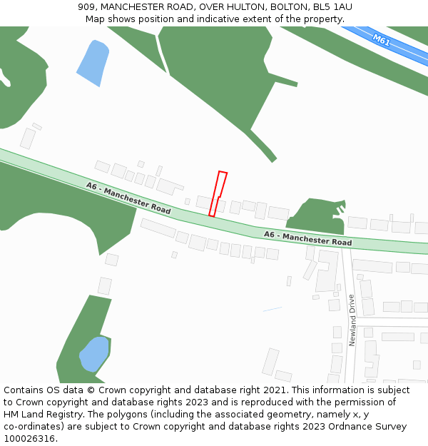 909, MANCHESTER ROAD, OVER HULTON, BOLTON, BL5 1AU: Location map and indicative extent of plot