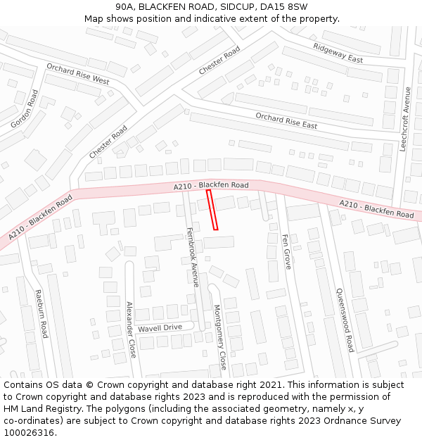 90A, BLACKFEN ROAD, SIDCUP, DA15 8SW: Location map and indicative extent of plot
