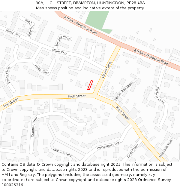 90A, HIGH STREET, BRAMPTON, HUNTINGDON, PE28 4RA: Location map and indicative extent of plot
