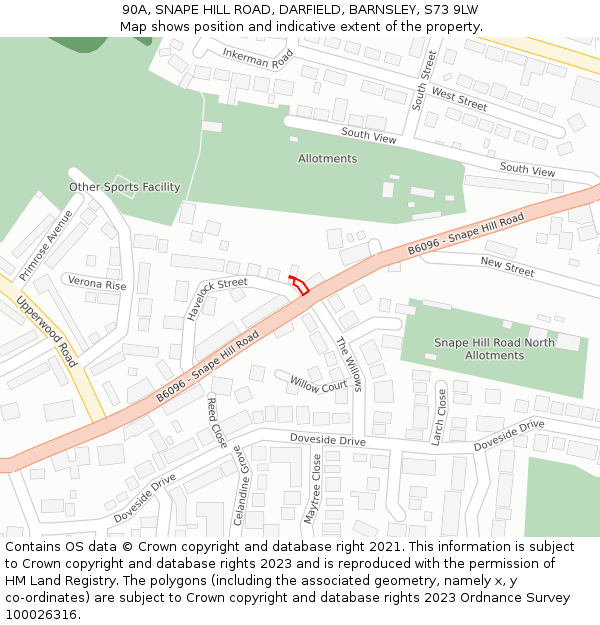 90A, SNAPE HILL ROAD, DARFIELD, BARNSLEY, S73 9LW: Location map and indicative extent of plot