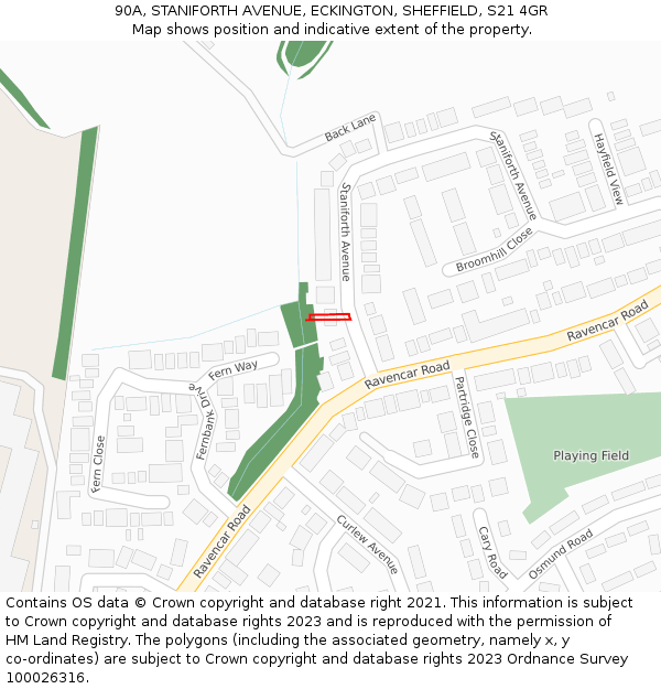 90A, STANIFORTH AVENUE, ECKINGTON, SHEFFIELD, S21 4GR: Location map and indicative extent of plot
