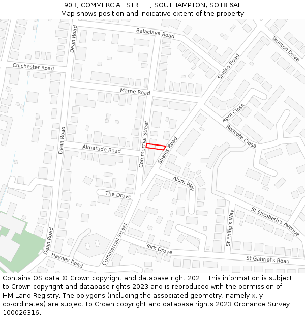 90B, COMMERCIAL STREET, SOUTHAMPTON, SO18 6AE: Location map and indicative extent of plot