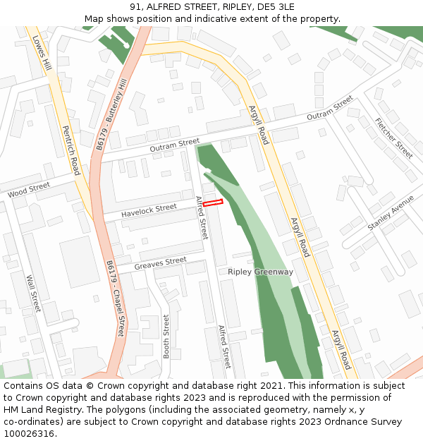 91, ALFRED STREET, RIPLEY, DE5 3LE: Location map and indicative extent of plot